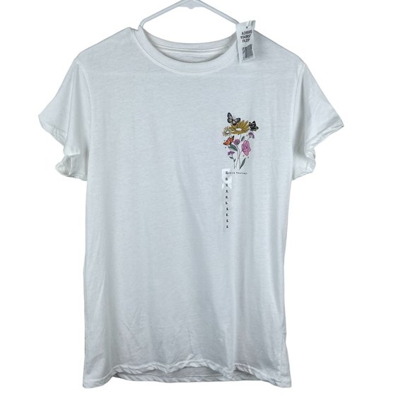 New Brisco Brands Admire‎ Yourself Floral TShirt Top Womens XL White Butterfly - Picture 1 of 14